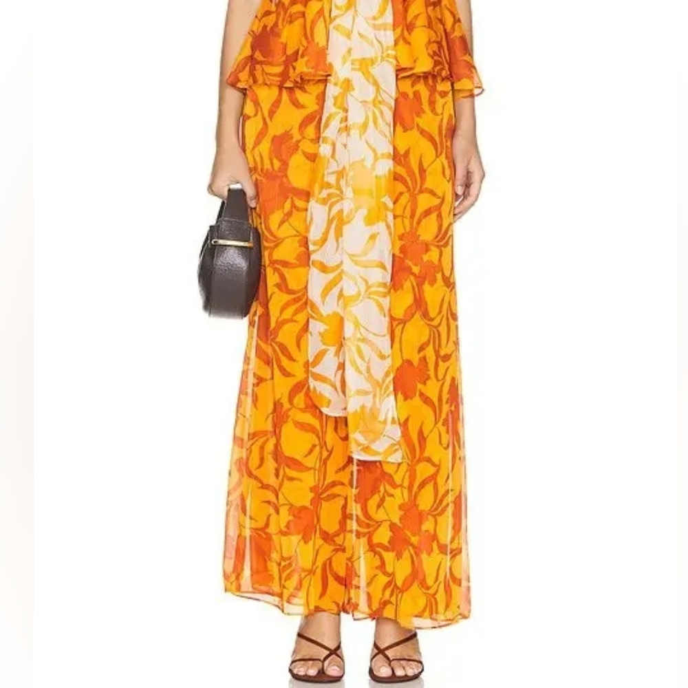 Misa Los Angeles Freda Wide Leg Chiffon Pants In Atlas Floral Persimmon M